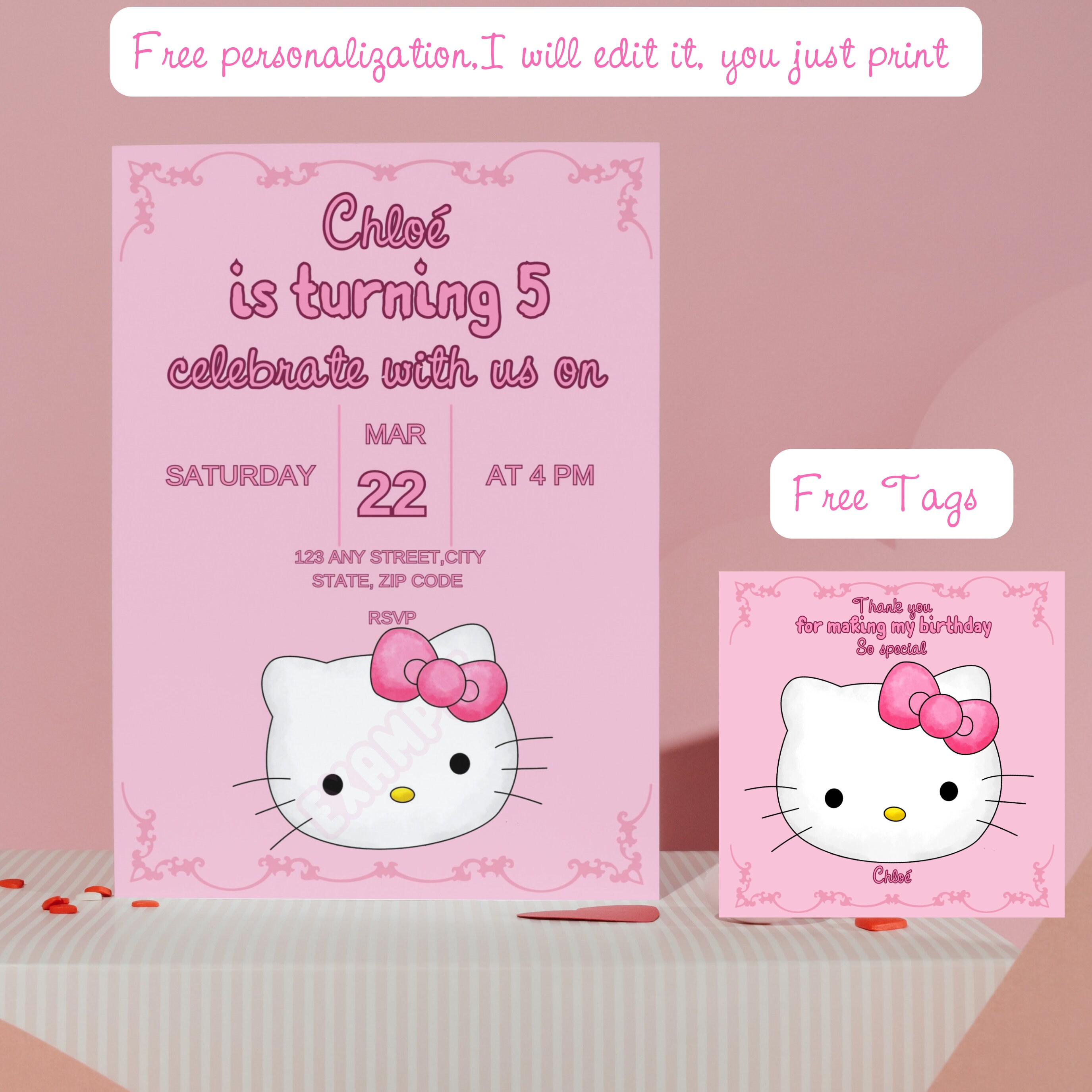 Editable Kitty Birthday Party Invitation Kitty Birthday Kitty