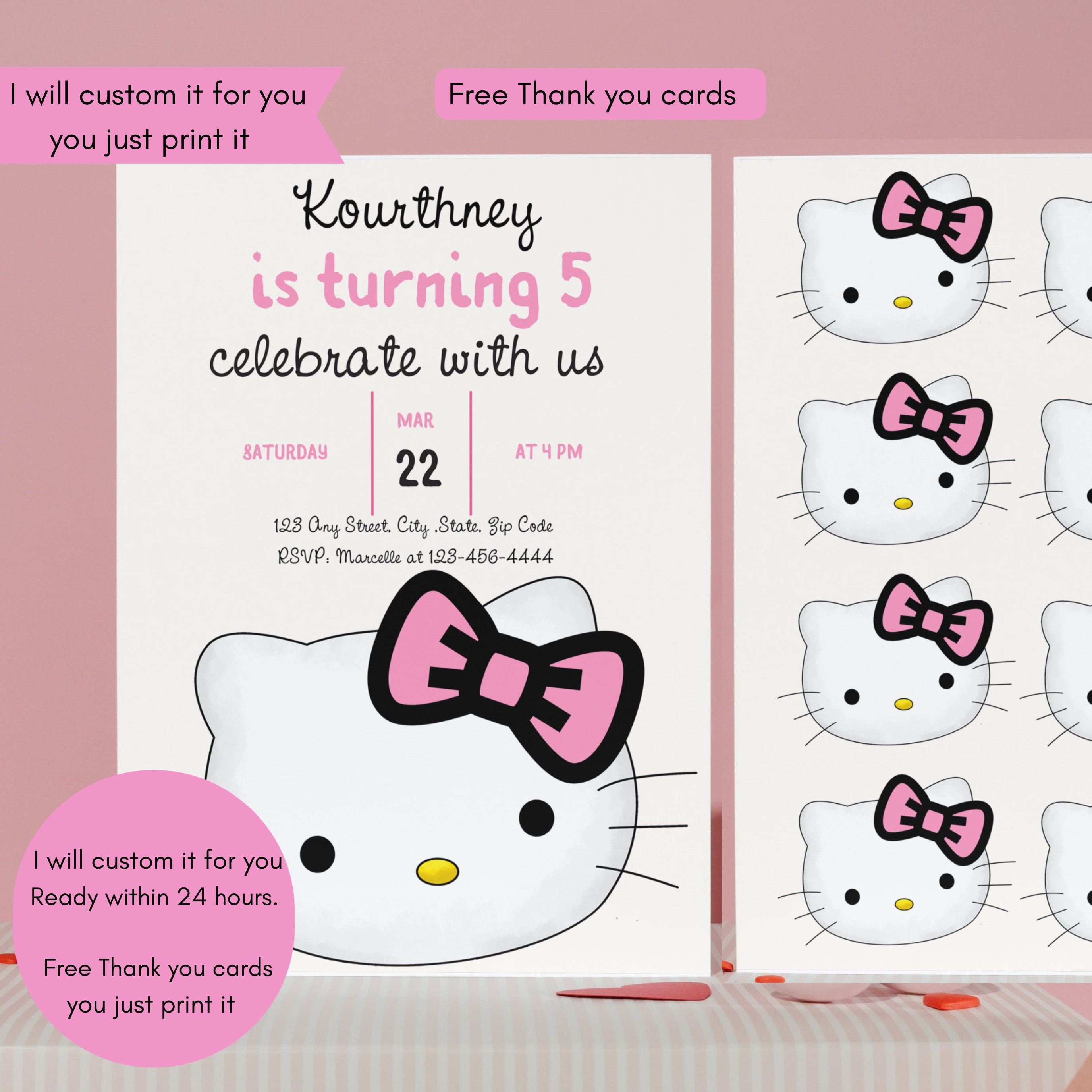Editable Kitty Birthday Party Invitation Kitty Birthday Kitty