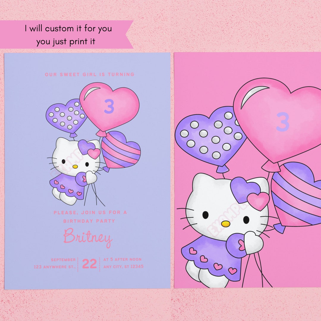 Kitty Birthday Party Invitation Kitty Birthday Kitty Invitation Kitty