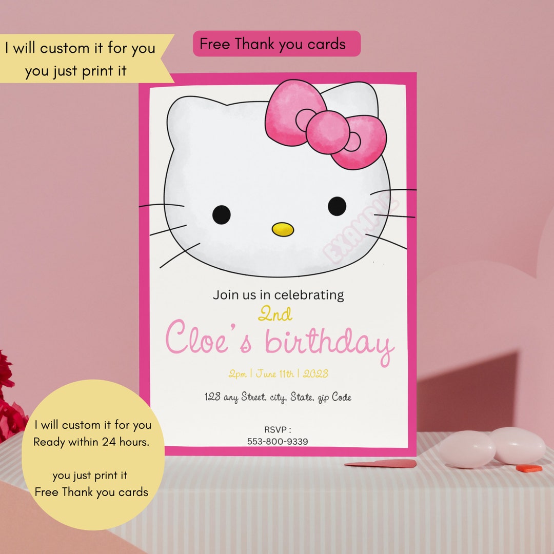 Kitty Birthday Party Invitation Kitty Birthday Kitty Invitation Kitty