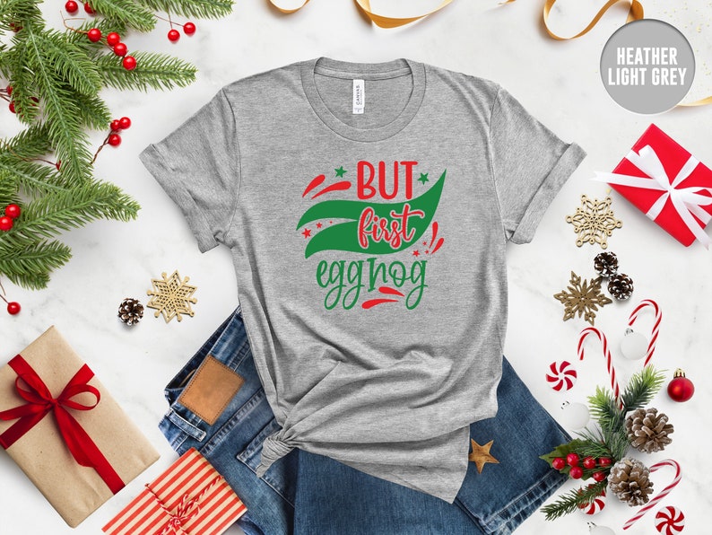Ok but First Eggnog Shirt, Christmas Party Shirt, Family Matching Shirt