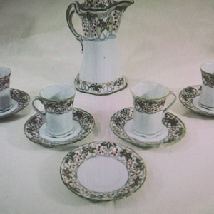 Handpainted, porcelain chocolate pot set
