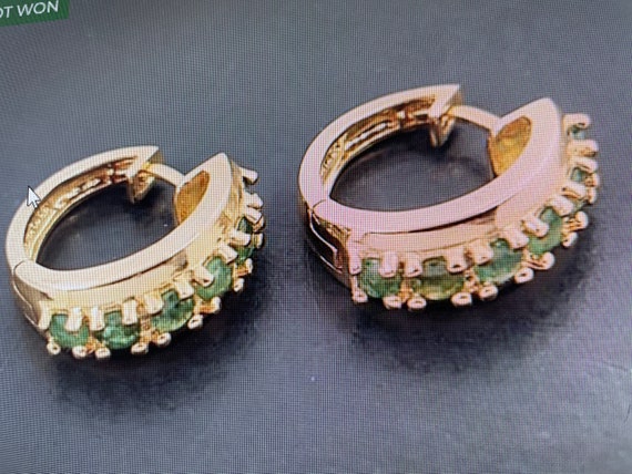 Emerald and rose gold over sterling,hoop earrings