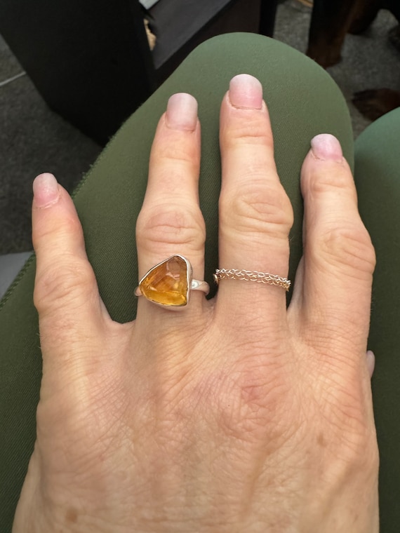 Rough cut citrine ring in Sterling silver