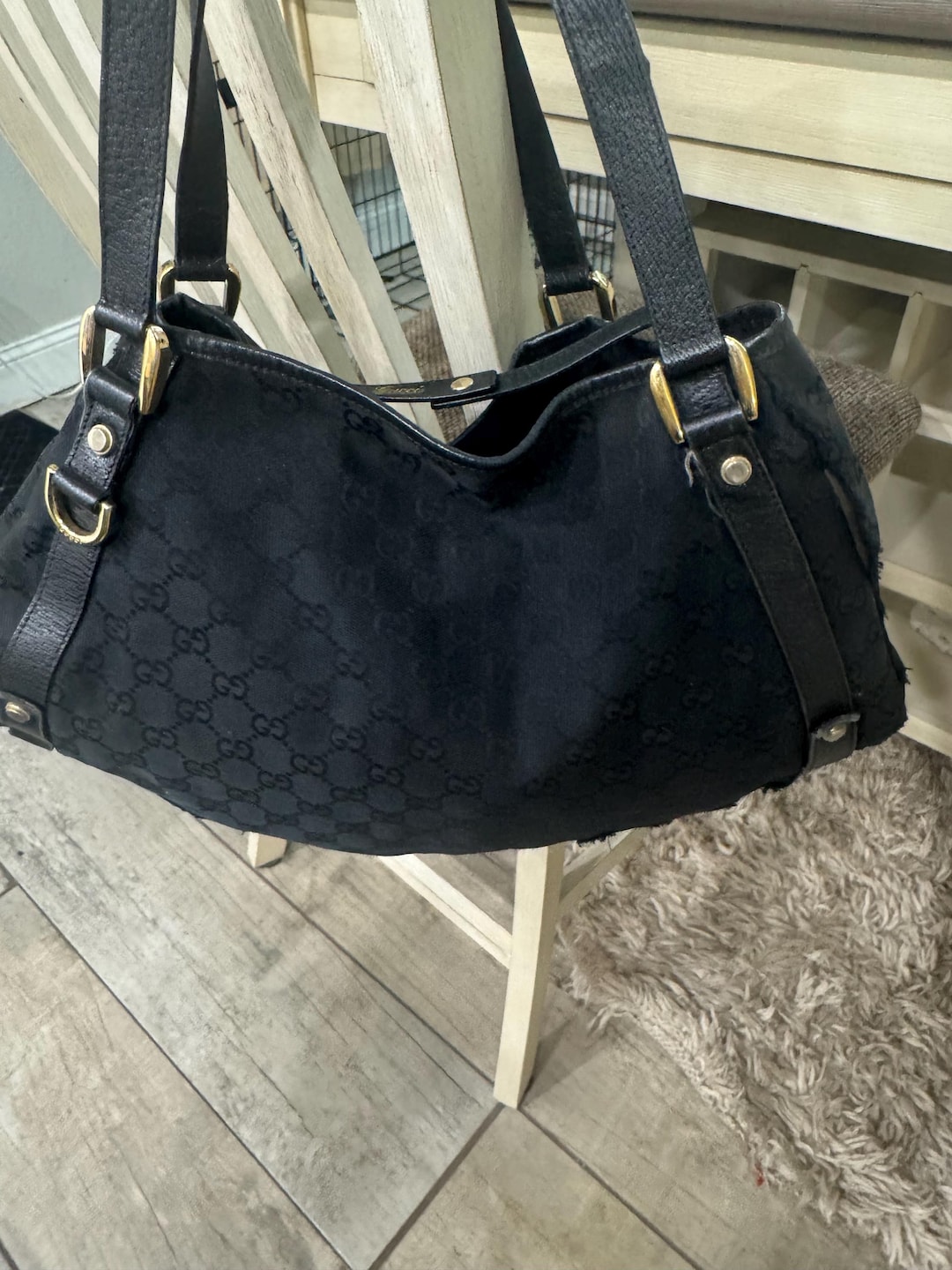 GUCCI Abbey GG Canvas Shoulder Bag　グッチ Gucci GG Canvas Medium Abbey Shoulder Bag Black Purse - Etsy