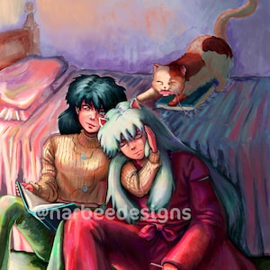 Anime couple Fine art print, small poster, illustration, anime wall art