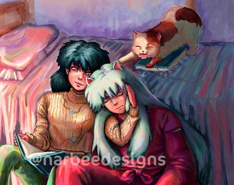 Anime couple Fine art print, small poster, illustration, anime wall art
