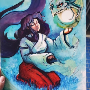 Anime Priestess Fine art Print, small poster, illustration, anime wall art