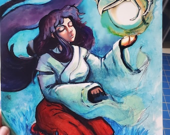 Stampa d'arte Sacerdotessa Anime, piccolo poster, illustrazione, arte della parete anime