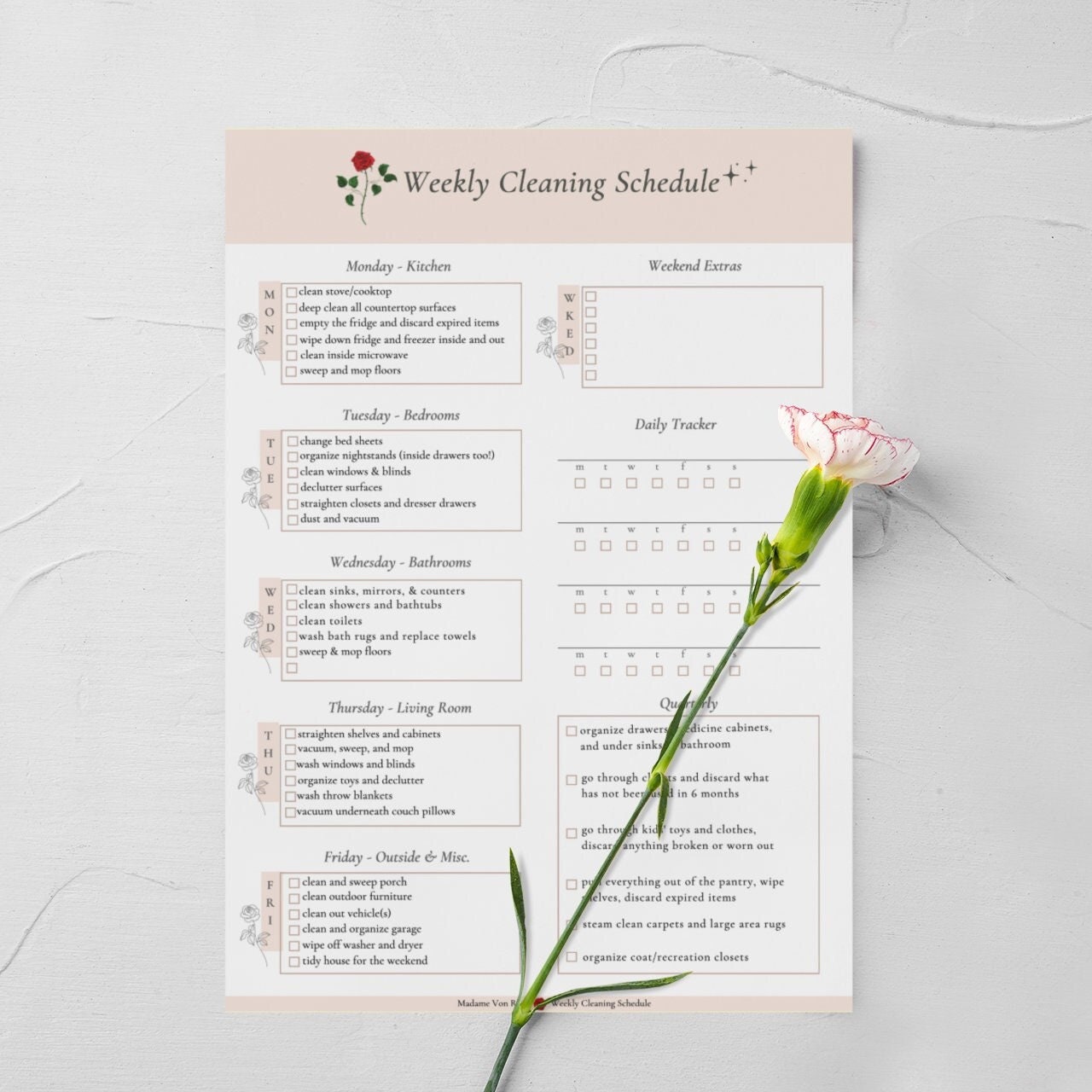Floral Weekly Cleaning Schedule - Etsy