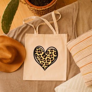 Cheetah Print Heart Tote Bag | Valentine Tote Bag | Valentine Gifts For Her | Reusable Tote Bag | Elementary High School Cute Teacher Bag