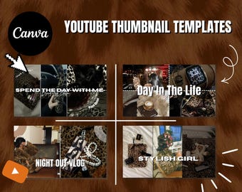 4 trendige Cheetah Print YouTube Miniaturbilder || Bearbeitbare Canva-Vorlagen