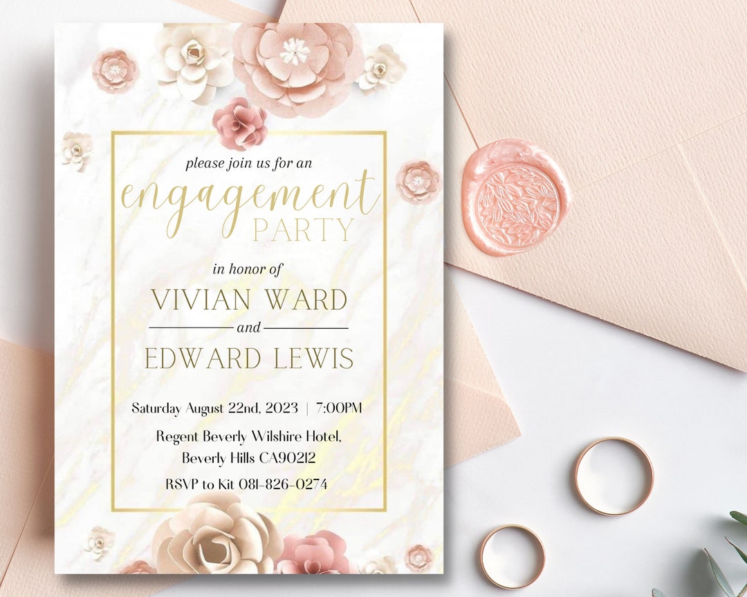 Personalised Engagement Party Invitation Design, Pink Floral, Party