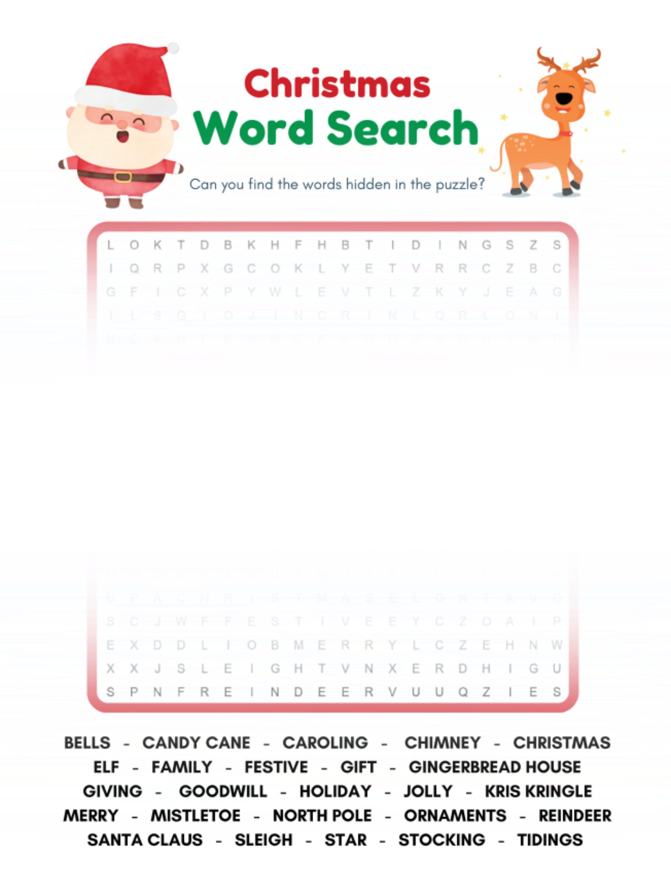 Christmas Wordsearch, Digital Download, Activities, Printable, Teaching ...