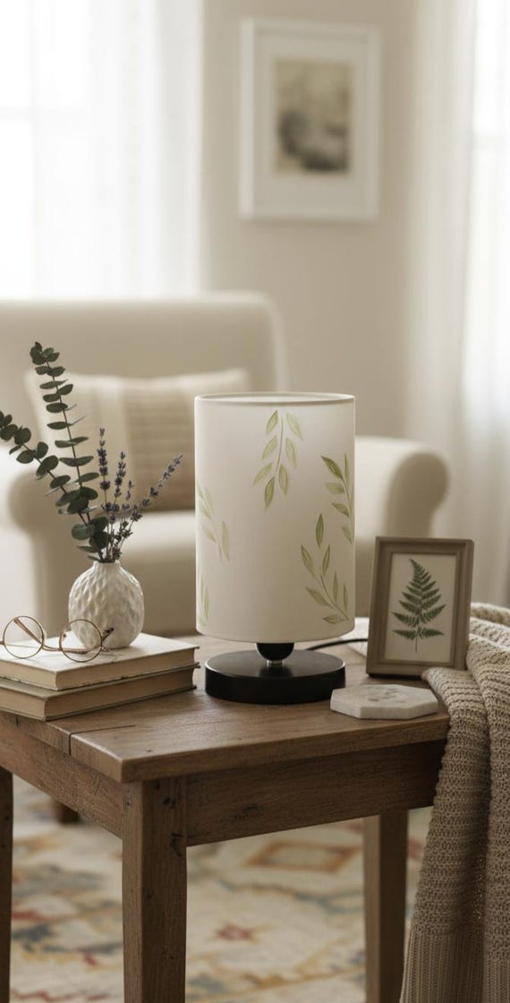 Handbemalte Sommer Blumen Tischlampe | Ästhetische Pastell Nachttischleuchte