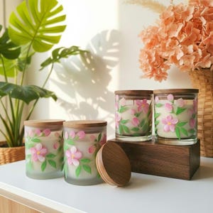 Hand-Painted Floral Candle Jar – Glass Candle Holder , spring season special