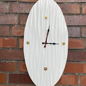 White Ceramic Wall Clock, Unique Tile Design for Home, Office, Wall Decoration, Oval Wall Clock with Wavy Surface, Gift