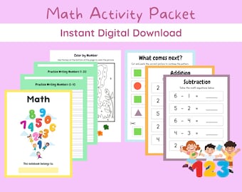 Matematikaktivitetspaket för barn K-5 | Tal, mönster, addition, subtraktion | Hemundervisning i matematik (PDF-nedladdning)