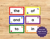 Fry's First 100 Sight Words Flashcards | Kindergarten Reading PDF (Instant Download)