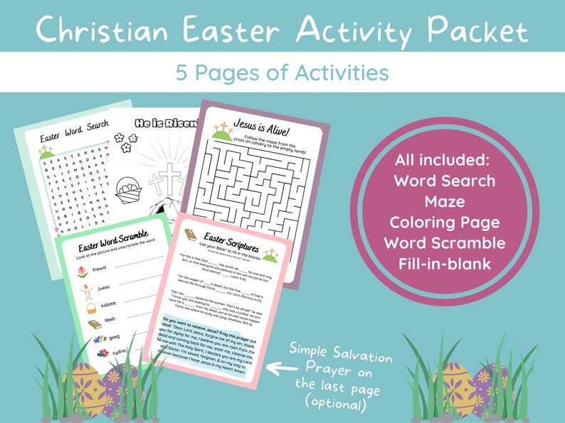 Christian Easter Activity Packet Kids Easter Activity Packet Etsy