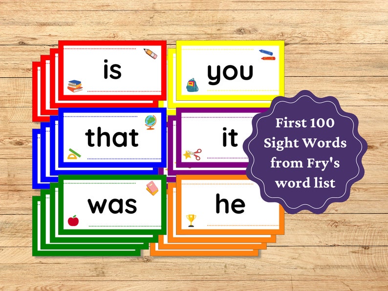Sight Words - 100 Printable Flashcards for Kindergarteners (fry's 1st ...