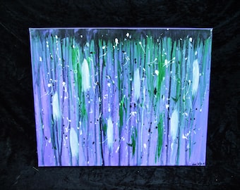 Original Acrylic Painting: Purple, Green, and White Abstract Art
