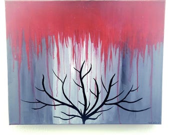 Original Acrylic Tree Painting: Scarlet Crimson Art (16x20 Canvas)