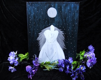 Original Acrylic Painting: Lunar Surrender, Mystical Figure on Canvas