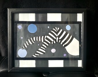 Glass Framed Striped Fantasy Art: 8x10 Traditional Art