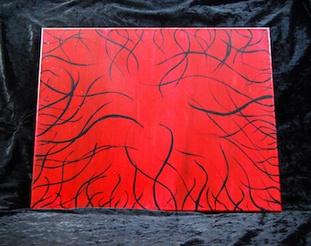 Original Red Abstract Expressionism: Acrylic Painting on Canvas (16x20)