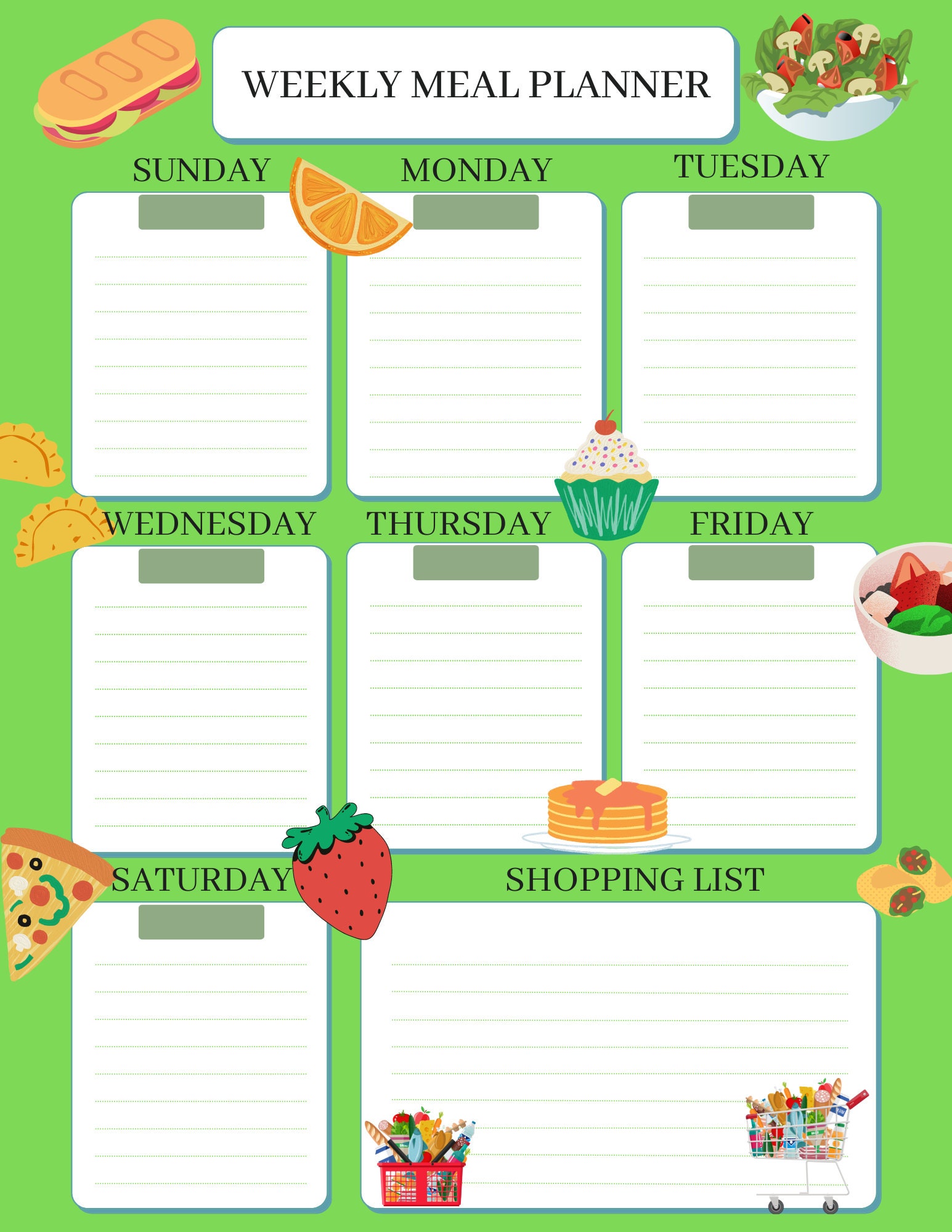 Green Weekly Meal Planner Etsy