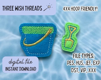 ITH Sand Bucket & Shovel Feltie File // Summer Feltie // Beach Feltie // Bordado de máquina // Descarga digital instantánea // Badge Reel Feltie