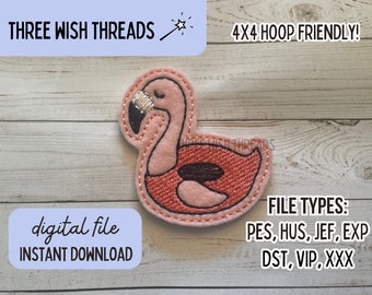 Archivo de fieltro flotante de flamenco ITH // Feltie de piscina de playa de verano // Bordado a máquina // Descarga digital instantánea // Feltie de carrete de insignia