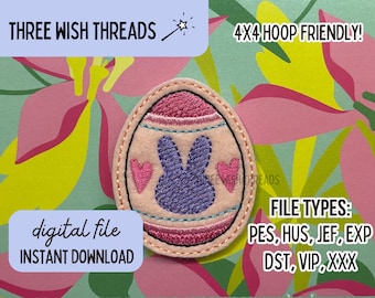 Archivo de fieltro de conejito ITH // Fieltro de primavera // Bordado a máquina de Pascua // Descarga digital instantánea // Carrete de insignias de fieltro