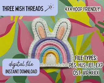 Archivo de fieltro arcoíris de conejito ITH // Fieltro de primavera // Bordado a máquina de Pascua // Descarga digital instantánea // Carrete de insignias de fieltro