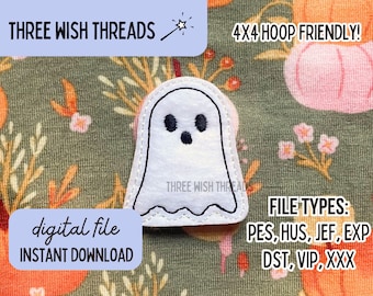 Archivo de fieltro fantasma ITH // Lindo bordado a máquina de fantasmas de Halloween // Descarga digital instantánea // Carrete de insignias de fieltro