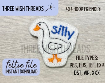 Archivo de Feltie de Silly Goose // Feltie de Goose // Bordado a máquina // Descarga digital instantánea // Feltie de carrete de insignia