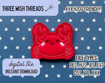 ITH Crab Feltie File // Summer Feltie // Beach Feltie // Bordado de máquina // Descarga digital instantánea // Badge Reel Feltie