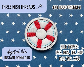 ITH Life Preserver Ring Feltie File || Summer Feltie || Beach Feltie || Machine Embroidery || Instant Digital Download || Badge Reel Feltie