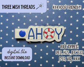 ITH Ahoy Tab File // Summer Snap Tab // Bordado Playa Llavero // Bordado de máquina // Descarga digital instantánea