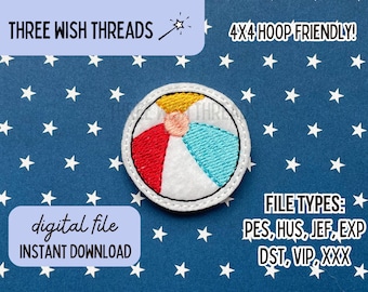 ITH Beach Ball Feltie File // Summer Feltie // Beach Feltie // Bordado de máquina // Descarga digital instantánea // Badge Reel Feltie