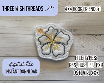 ITH Hibiscus Feltie File // Flower Feltie // Tropical Summer Feltie // Bordado de máquina // Descarga digital instantánea // Badge Reel Feltie