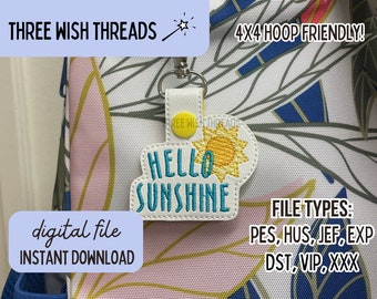 ITH Hello Sunshine Tab File // Pestaña Positividad Snap // Pestaña Sol // Bordado de máquina // Descarga digital instantánea // Llavero de pestaña de bordado