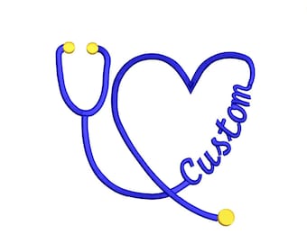 Retro Nurse Embroidery Designs 5 Sizes, Custom Name Nurse/Doctor Heart Stethoscope Embroidery Design, Monogrammed Nurse Embroidery Design