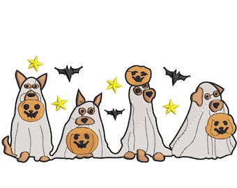 Dog Ghost Embroidery Design 5 Sizes, Four Halloween Ghost Dog Spooky Season Embroidery Design, Halloween Ghost Puppy Machine Embroidery File