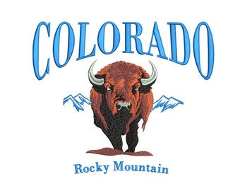 Colorado Mountain Embroidery Design 5 Size, Colorado Bison Machine Embroidery Forest Pattern, Nature Scene Embroidery Design