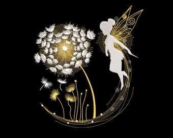 Magic Fairy On a Dandelion Embroidery Design 5 Sizes, Fairy Embroidery Design, Magic Fairy Embroidery Design, Dandelion Machine Embroidery