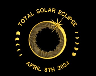 Total Solar Eclipse Embroidery Design 5 Sizes, Solar Eclipse April 8th 2024 Embroidery Designs, Astronomy Total Solar Eclipse 08/04/2024