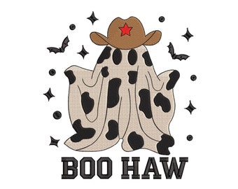 Boo Haw Embroidery Design 5 Sizes, Halloween Western Machine Embroidery File, Halloween Ghost Cowboy Embroidery Design, Retro Cowboy Ghost
