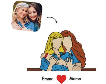 Custom Portrait from Photo Embroidery Design, Personalized Portrait Mom & Daughter Embroidery Design, Family Portrait Digitizing Embroidery